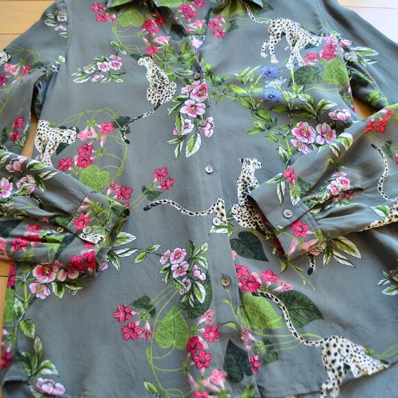 L'AGENCE NINA KAHKI CHEETAH SILK SHIRT SIZE XS - Picture 5 of 13